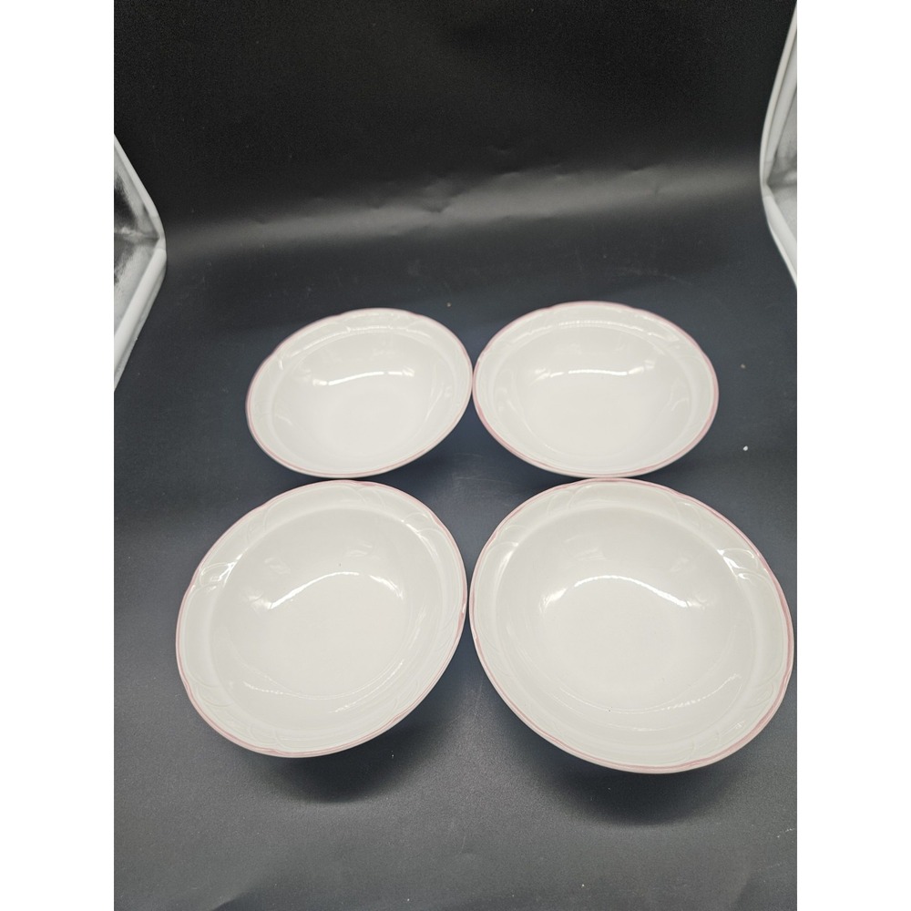 4-1988 7" Victoriana Japan Made Pink Rim Cereal Bowls